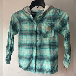Carhartt Teal Plaid Flannel Youth Size 12